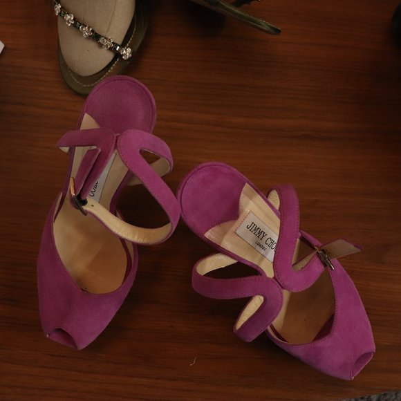 ❗️SOLD❗️JIMMY CHOO Preowned Suede Purple Pumps Heels Size 37 Shoes Sandals - Picture 5 of 5